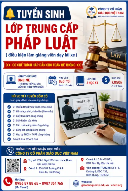 Tuyển sinh lớp Trung cấp Pháp Luật 2026