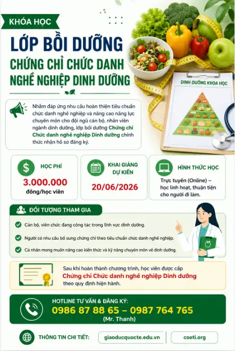 Chứng Chỉ Chức Danh Nghề Nghiệp Dinh Dưỡng – Học Online 2026