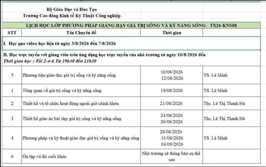 Khóa Học Chứng Chỉ Bồi Dưỡng giáo dục Kỹ Năng Sống Và Giá Trị Sống K08/2026