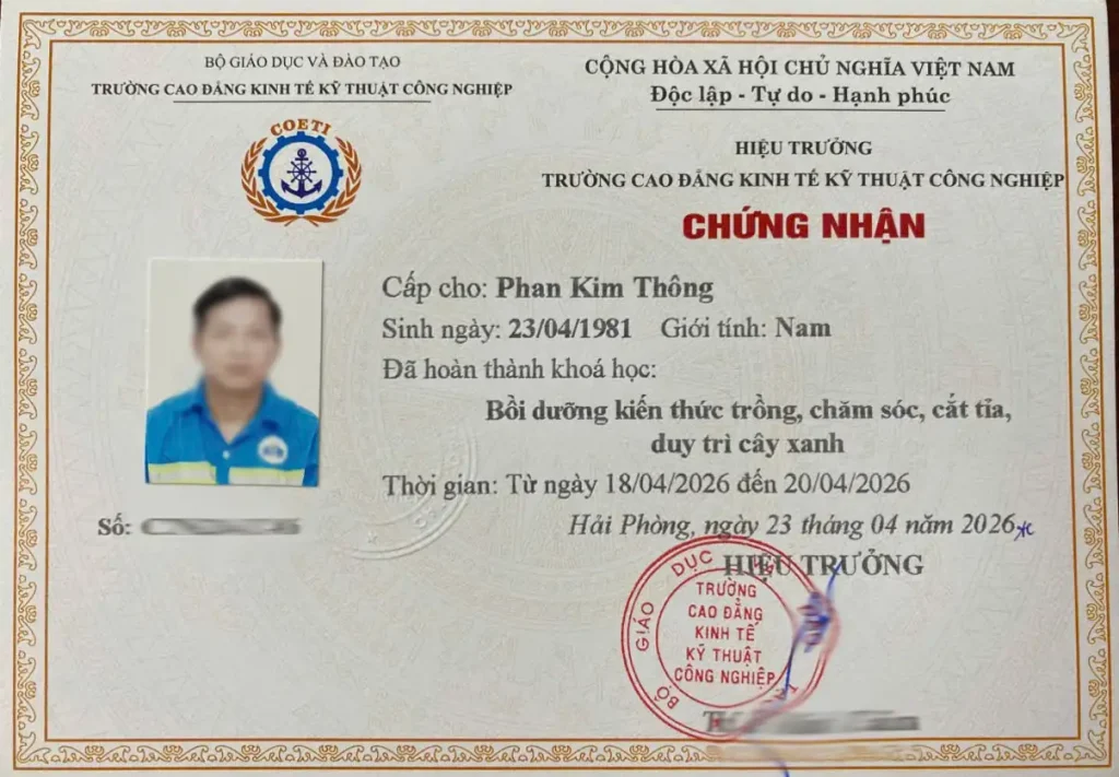 Chứng Chỉ Trồng Và Chăm Sóc Cây Xanh 2026