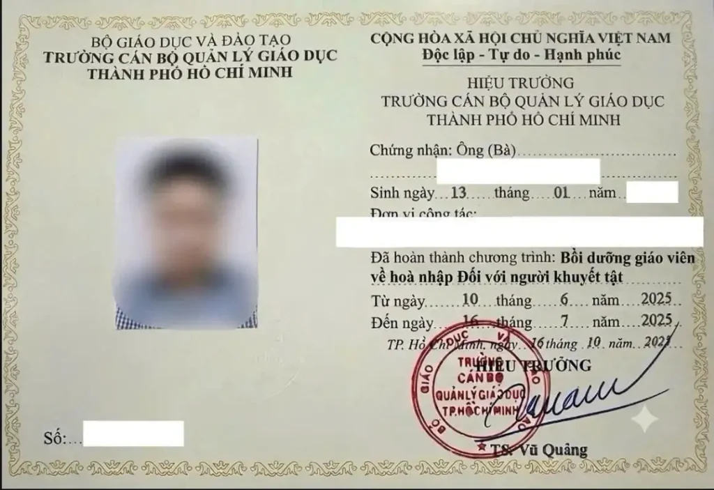 Chứng chỉ bổi dưỡng giáo dục người khuyết tật 2026